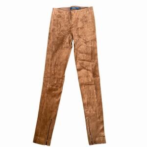 Lauren Ralph Lauren Brown Lamb Suede Leggings Size XS Ankle Zip